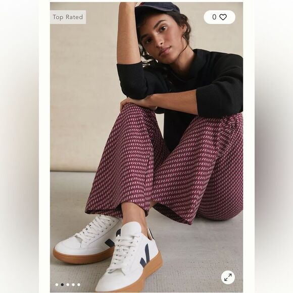 Anthropologie The Essential Slim Flared Pants Magenta Burgundy Pattern Size 2 - Picture 7 of 16